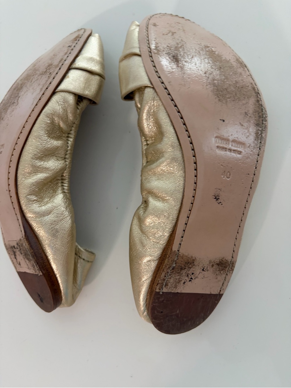 Miu Miu Metallic Gold Jeweled Peep-Toe Ballet Flats - Picture 3 of 4